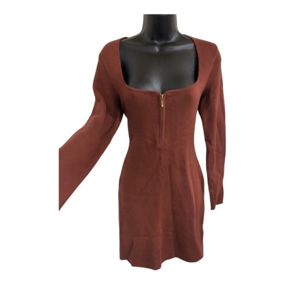 Abercrombie & Fitch brown zip front long sleeve sweater knit dress size medium - Picture 6 of 11